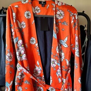 Orange and White Floral Kimono Style Blazer
